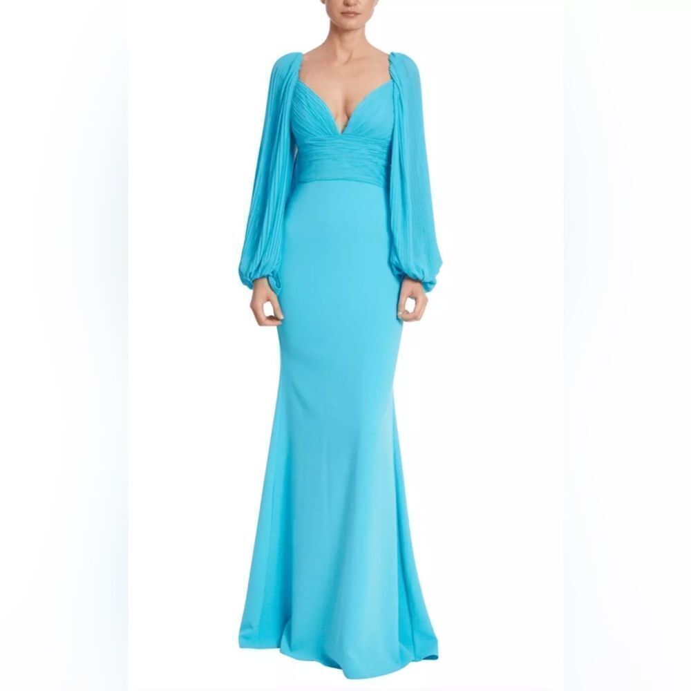 Badgley Mischka Pleated Bodice Plunge Evening Gown size 8